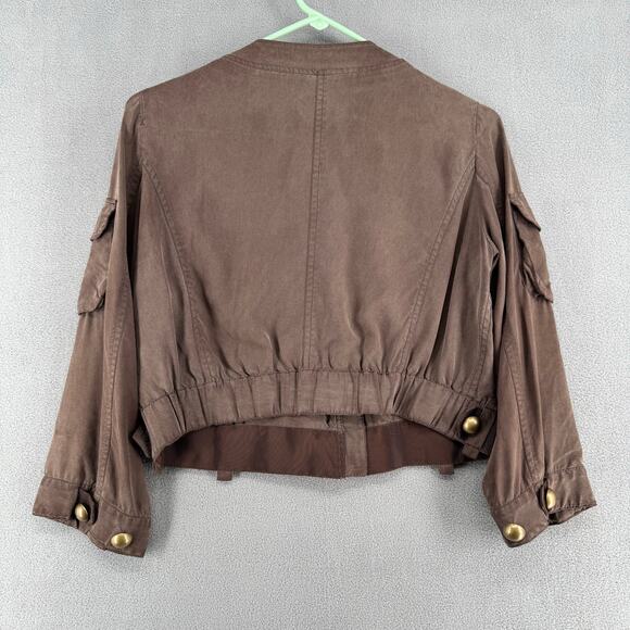 Lanvin en Bleu Silk Cropped Jacket Womens 38 Brown Full Zip Soft Luxury Chic - Picture 7 of 16
